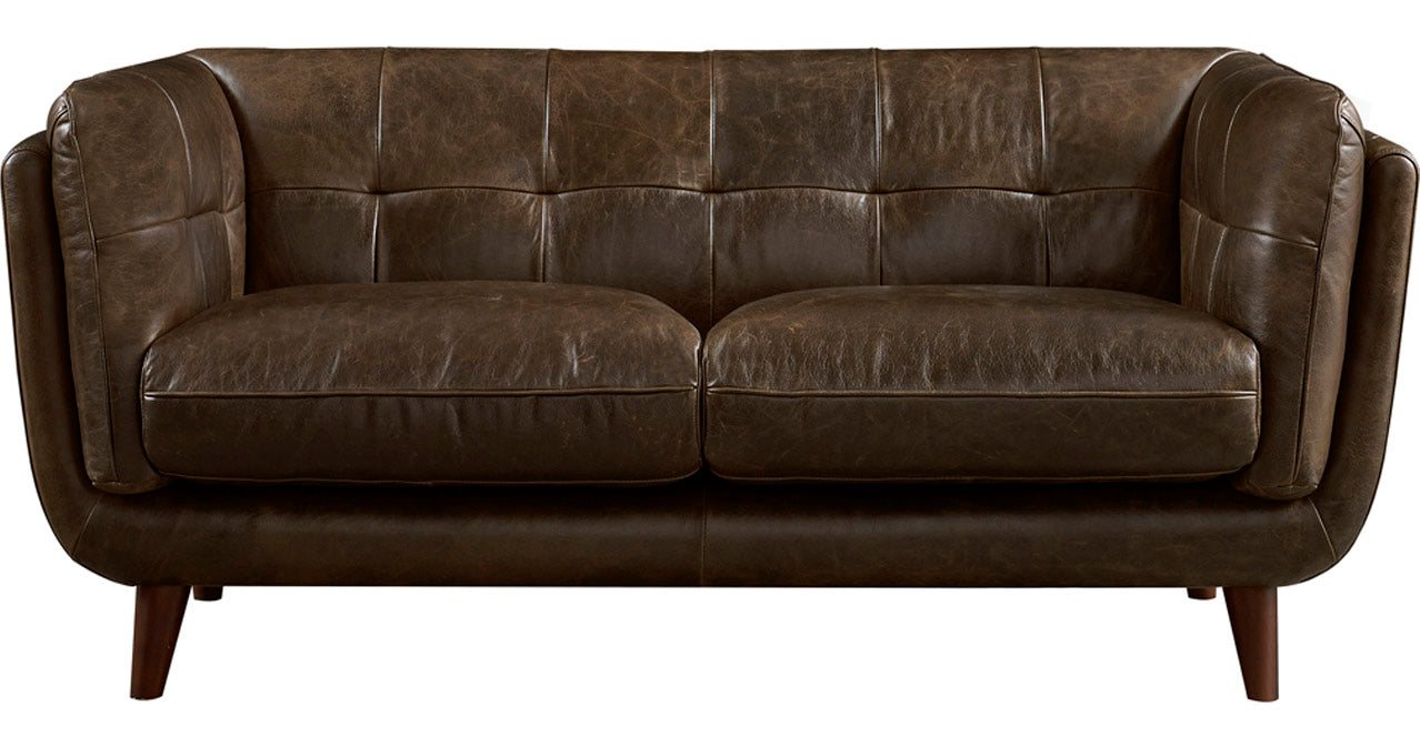 Solana Waxy Pull-up Leather Loveseat, Cambridge Black